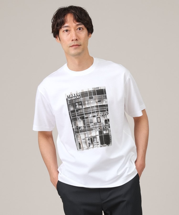 タケオキクチ(TAKEO KIKUCHI)の【プリントT】アップリケ フォトプリント Tシャツ ホワイト(001)