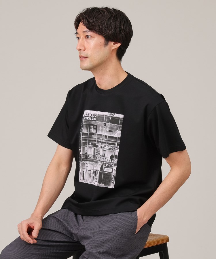 タケオキクチ(TAKEO KIKUCHI)の【プリントT】アップリケ フォトプリント Tシャツ ブラック(019)