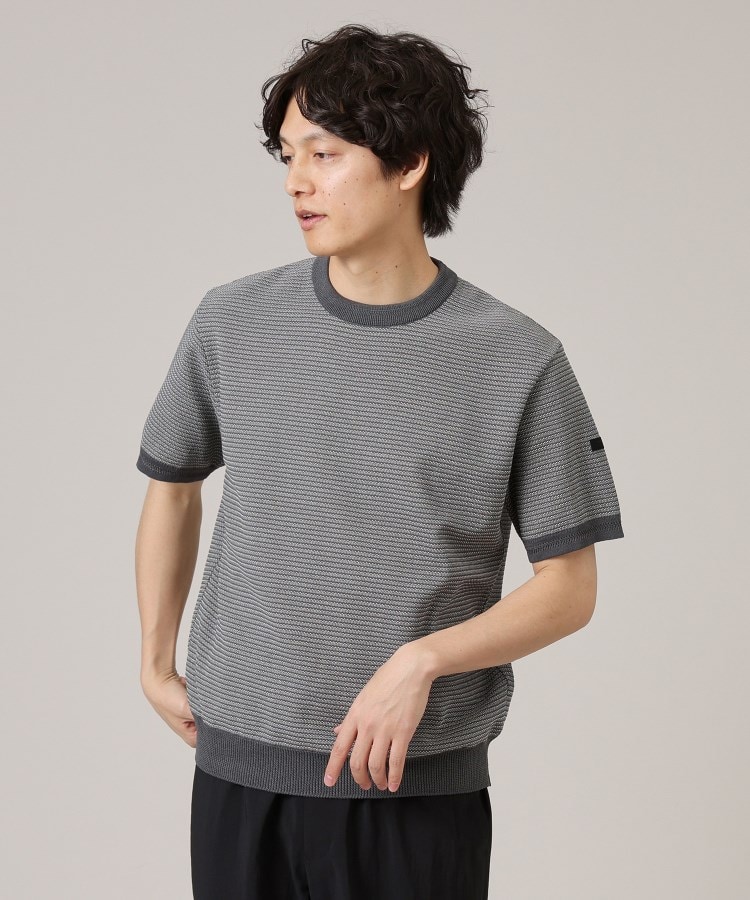 タケオキクチ(TAKEO KIKUCHI)の【Made in JAPAN】和紙 ボーダーニットTシャツ チャコールグレー(314)