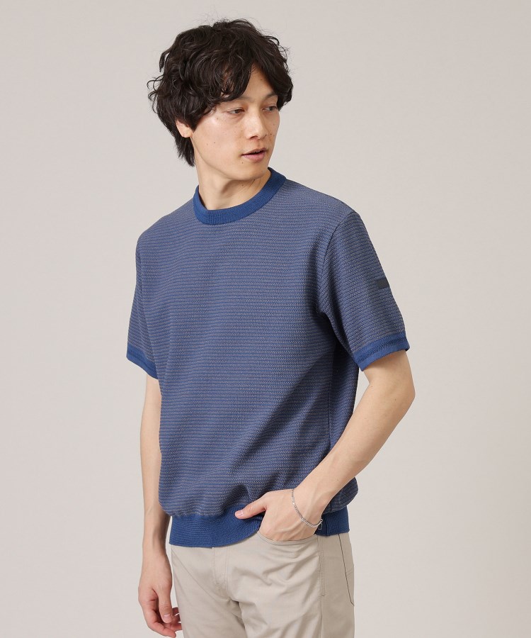 タケオキクチ(TAKEO KIKUCHI)の【Made in JAPAN】和紙 ボーダーニットTシャツ ブルー(392)