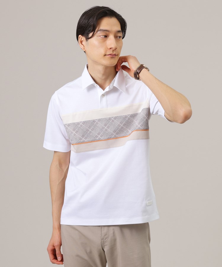 タケオキクチ(TAKEO KIKUCHI)のファブリックパネル切替 ポロシャツ ホワイト(001)