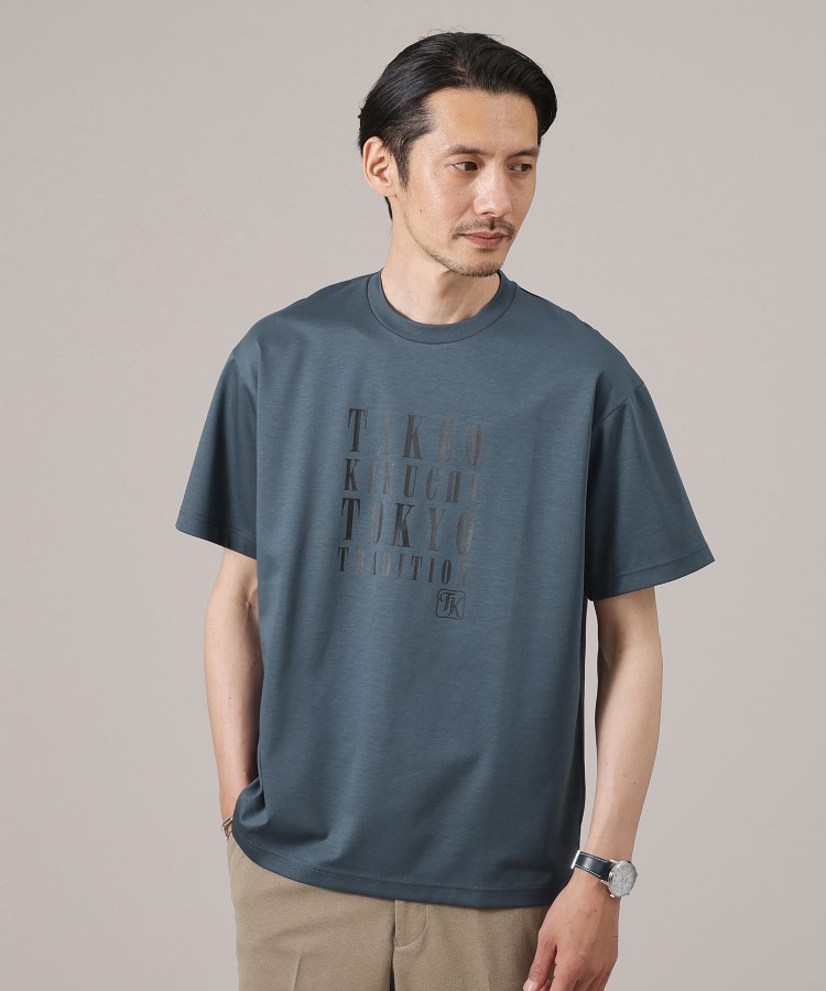 タケオキクチ(TAKEO KIKUCHI)の【プリントT】メッセージ プリント Tシャツ ブルー(093)