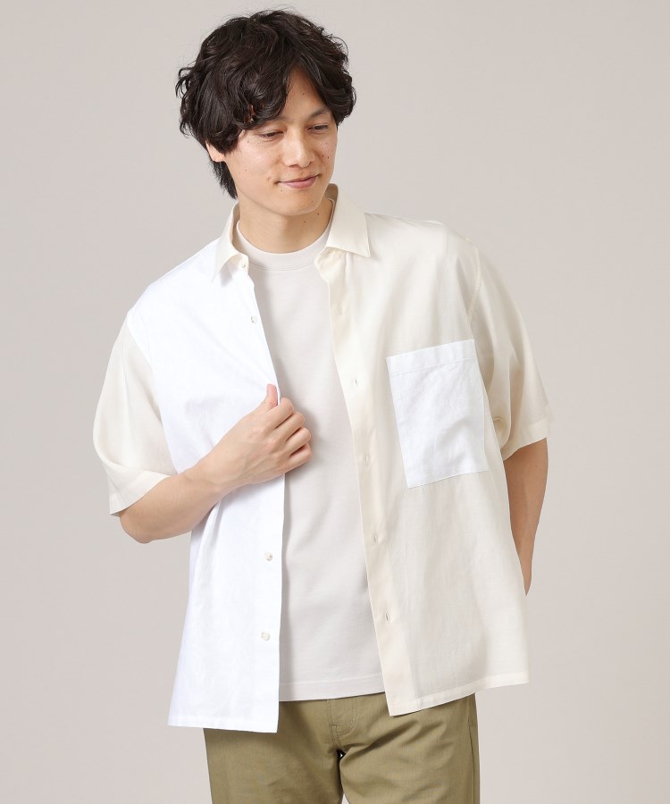 タケオキクチ(TAKEO KIKUCHI)の【Made in JAPAN】パーツブロッキング 半袖シャツ ホワイト(501)