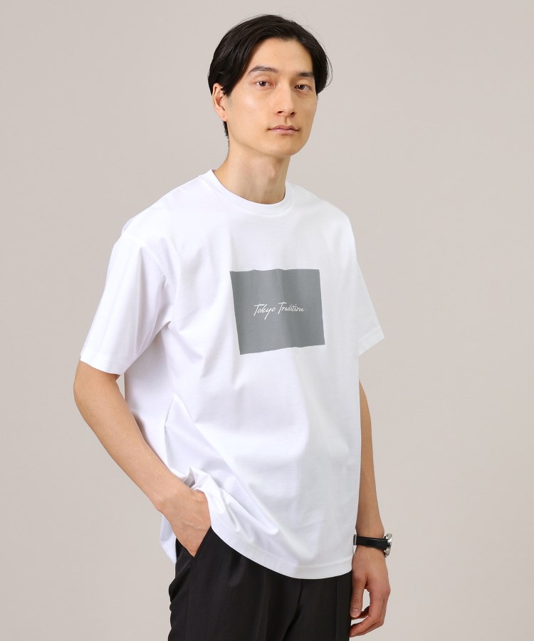 タケオキクチ(TAKEO KIKUCHI)の【日本製/プリントT】ラフタッチ ボックスプリント Tシャツ ホワイト(001)