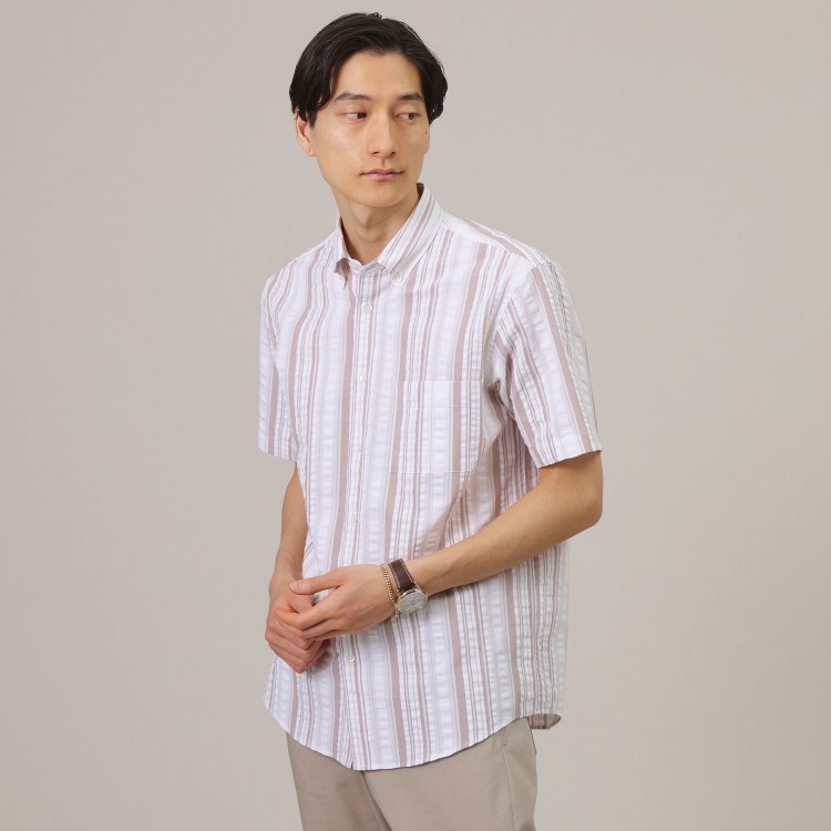 タケオキクチ(TAKEO KIKUCHI)の【快適/軽羽織】日本製 サッカー ストライプ シャツ カジュアルシャツ