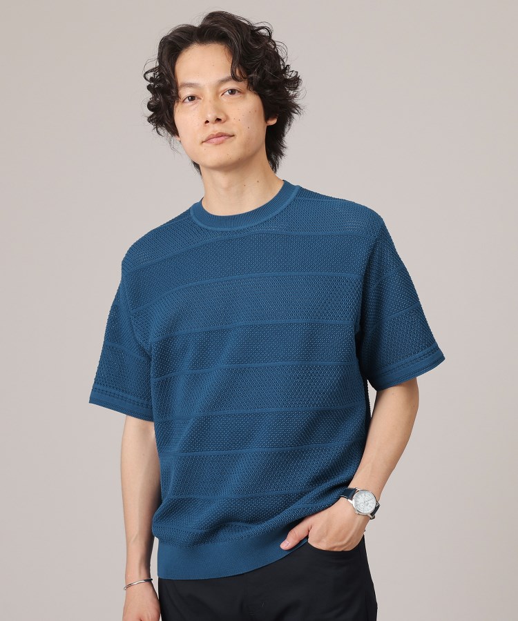 タケオキクチ(TAKEO KIKUCHI)の【イージーケア】スポンディッシュ ニットTシャツ ブルー(092)