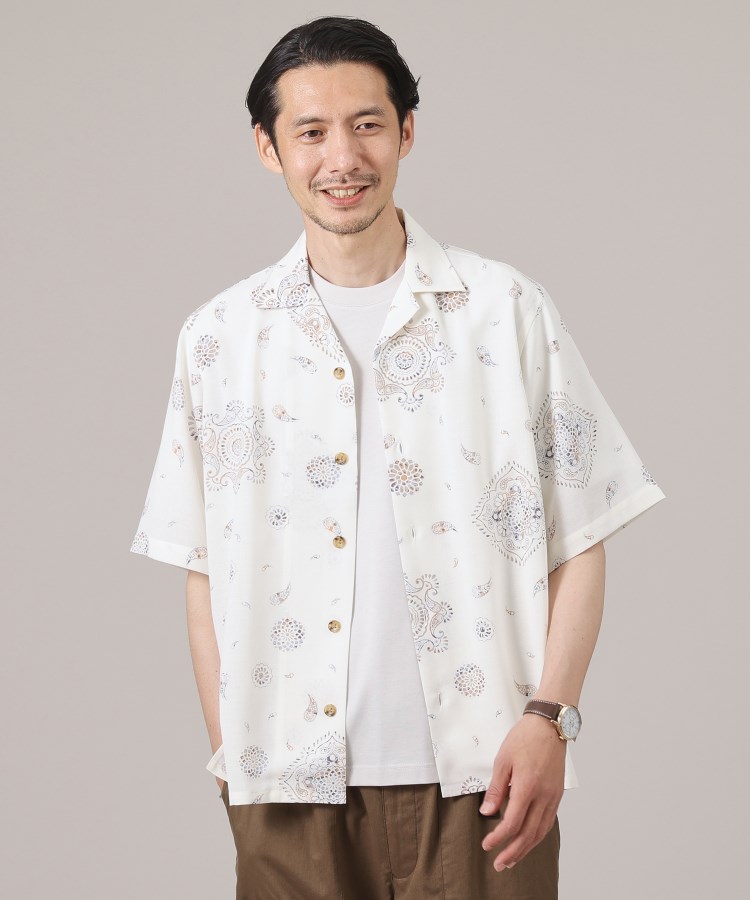 タケオキクチ(TAKEO KIKUCHI)の【ペイズリー紋】オープンカラーシャツ ベージュ(152)