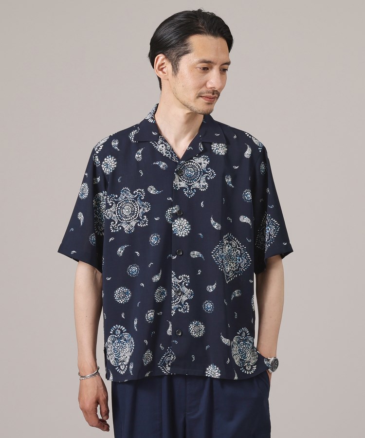 タケオキクチ(TAKEO KIKUCHI)の【ペイズリー紋】オープンカラーシャツ ブルー(193)