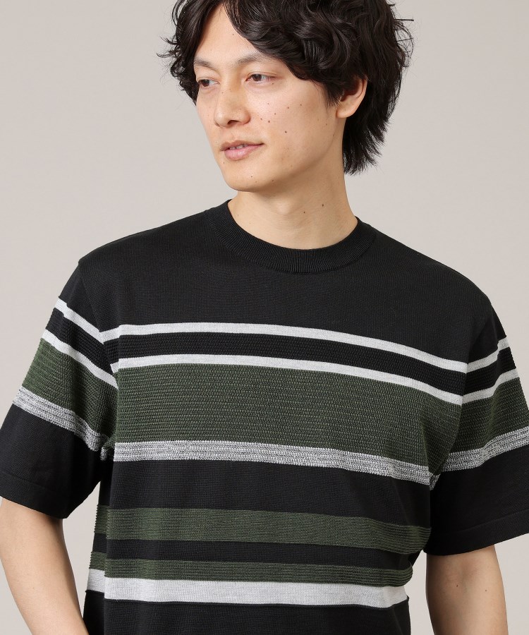 タケオキクチ(TAKEO KIKUCHI)の麻ブレンド パネルボーダー ニットTシャツ2