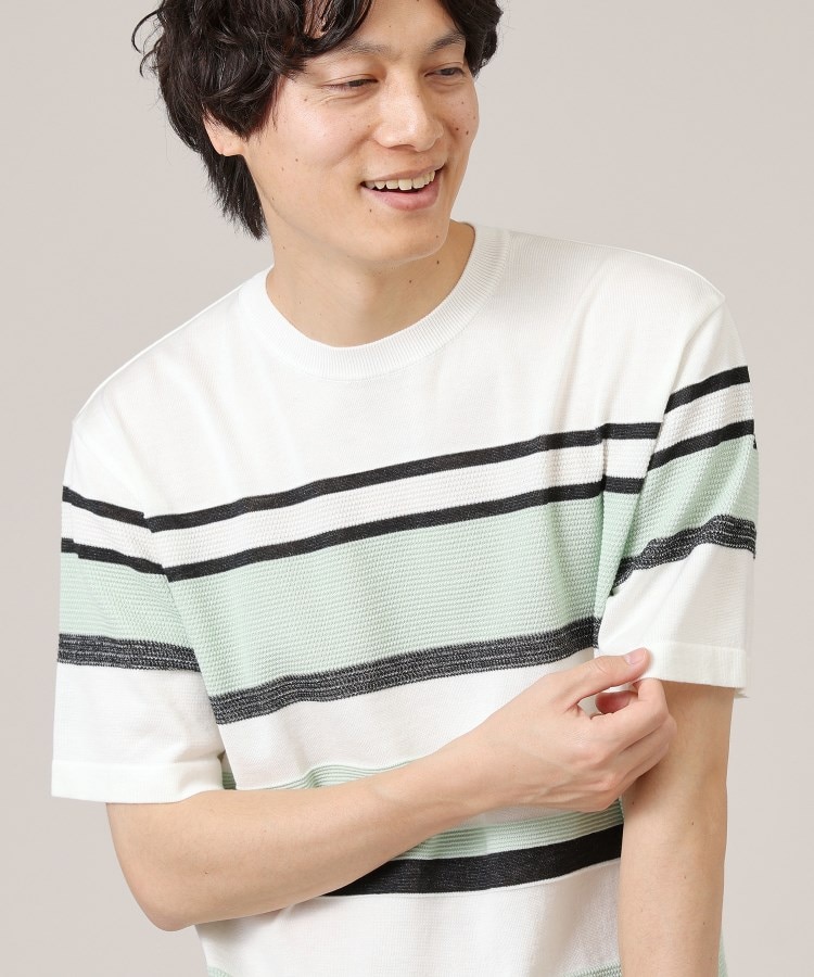 タケオキクチ(TAKEO KIKUCHI)の麻ブレンド パネルボーダー ニットTシャツ10