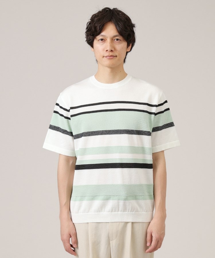 タケオキクチ(TAKEO KIKUCHI)の麻ブレンド パネルボーダー ニットTシャツ14