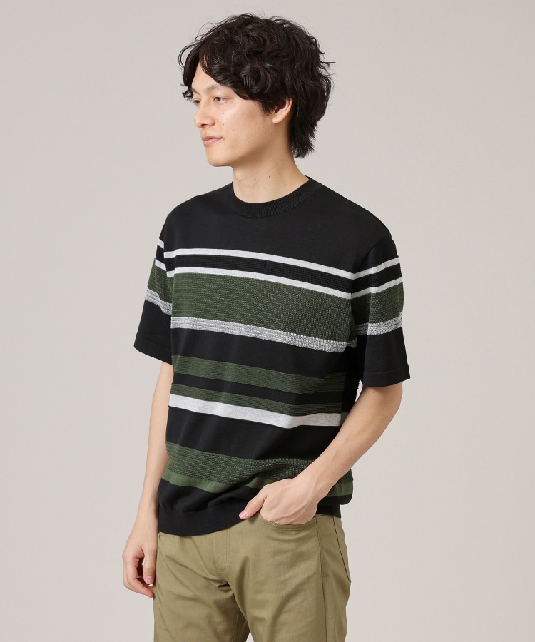 タケオキクチ(TAKEO KIKUCHI)の麻ブレンド パネルボーダー ニットTシャツ20