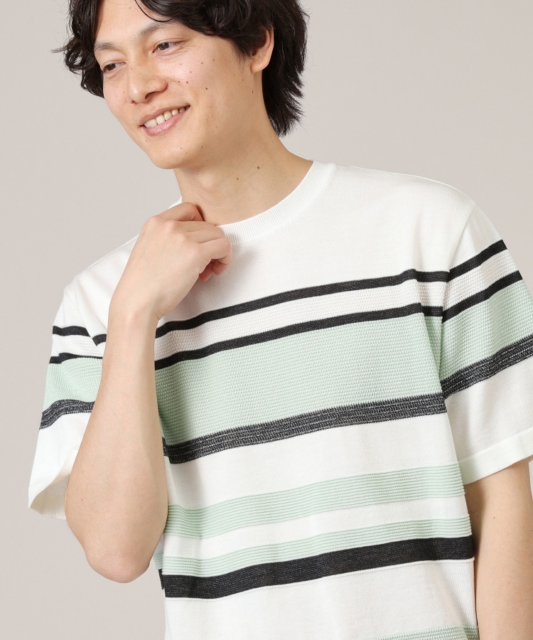 タケオキクチ(TAKEO KIKUCHI)の麻ブレンド パネルボーダー ニットTシャツ26