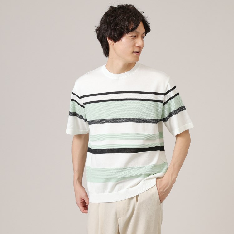 タケオキクチ(TAKEO KIKUCHI)の【ニットTシャツ】麻ブレンド パネルボーダー