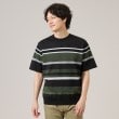 タケオキクチ(TAKEO KIKUCHI)の【ニットTシャツ】麻ブレンド パネルボーダー ブラック(319)