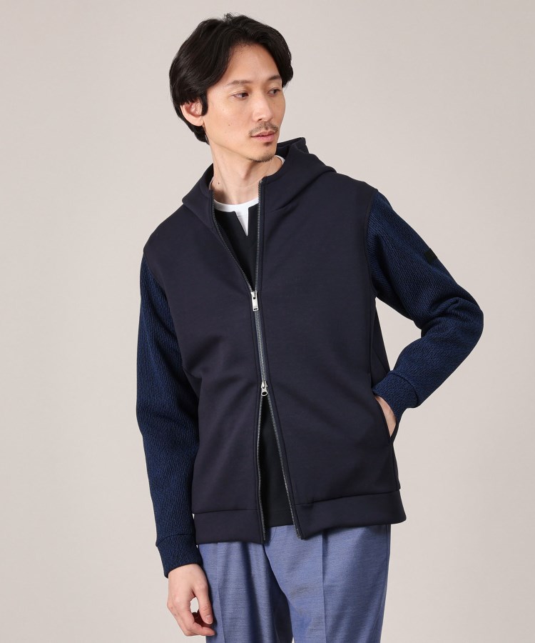 Made in JAPAN】ニットスリーブ ジップアップ パーカー Made in JAPAN】ニットスリーブ ジップアップ パーカー