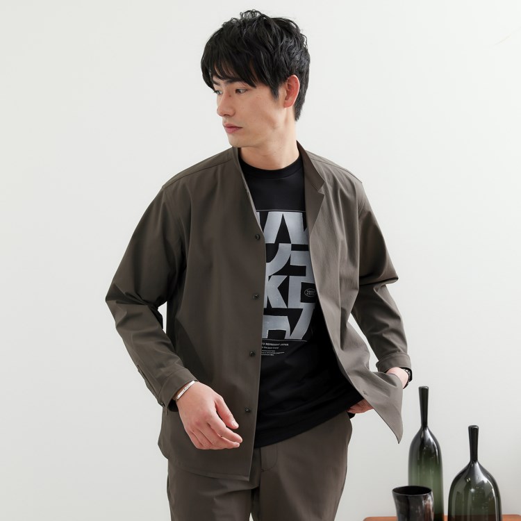 タケオキクチ(TAKEO KIKUCHI)の【軽羽織】ハイストレッチ オープンバンドカラー シャツ カジュアルシャツ