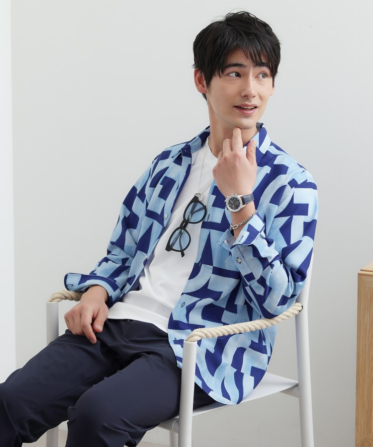Made in JAPAN】スライドパズル柄 シャツ(カジュアルシャツ Made in JAPAN】スライドパズル柄 シャツ(カジュアルシャツ