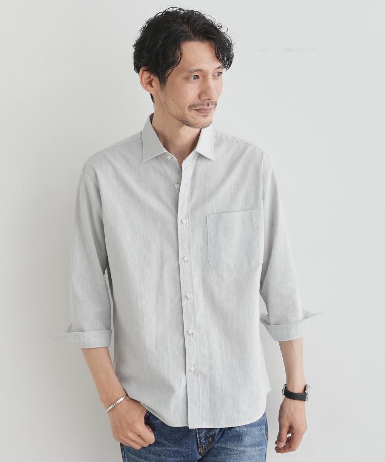 タケオキクチ(TAKEO KIKUCHI)のハイブリッド リネン 7分袖 シャツ ライトグレー(011)