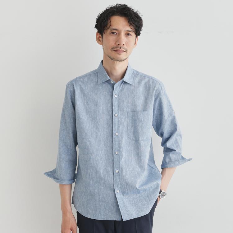 タケオキクチ(TAKEO KIKUCHI)のハイブリッド リネン 7分袖 シャツ カジュアルシャツ