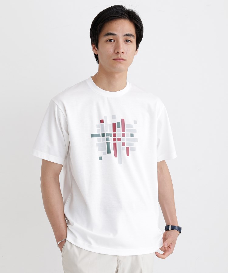タケオキクチ(TAKEO KIKUCHI)のモザイクロゴ ポンチTシャツ ホワイト(001)