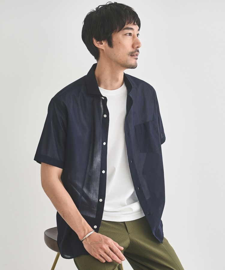 タケオキクチ(TAKEO KIKUCHI)の接触冷感付き ローン 半袖シャツ ネイビー(094)