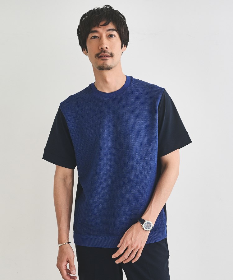 タケオキクチ(TAKEO KIKUCHI)のテクスチャーニット コンビ カットソー ネイビー(094)