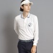 アダバット(メンズ)(adabat(Men))のシャドーロゴデザイン ポケットあり 長袖ポロシャツ ホワイト(001)
