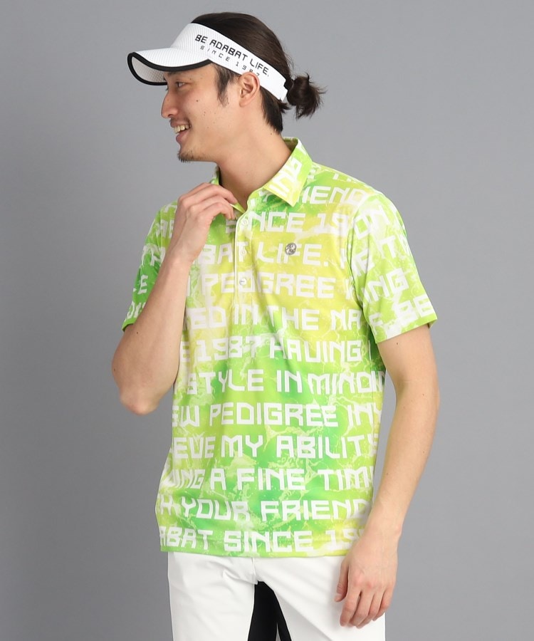 アダバット(メンズ)(adabat(Men))の【UVカット/防透け】ロゴデザイン 半袖ポロシャツ ライトグリーン(121)