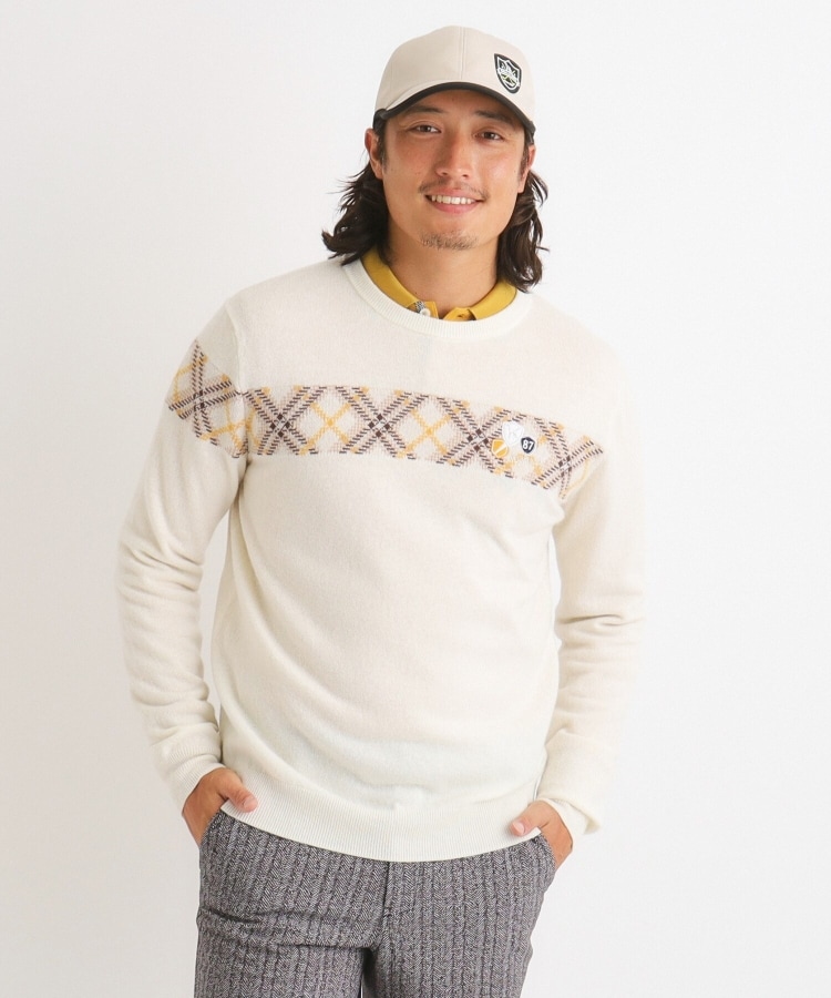 ジャカードチェック柄 長袖カシミヤセーター(ニット/セーター ジャカードチェック柄 長袖カシミヤセーター(ニット/セーター