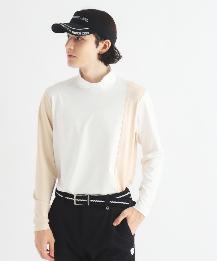 アダバット(メンズ)(adabat(Men))の【ADBT】ツートーンカラーデザイン 長袖モックネックプルオーバー ホワイト(001)