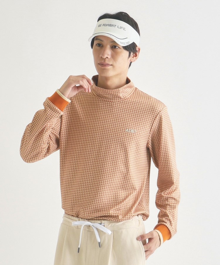 アダバット(メンズ)(adabat(Men))の【ADBT】 幾何学デザイン リブ袖 長袖モックネックプルオーバー オレンジ(166)