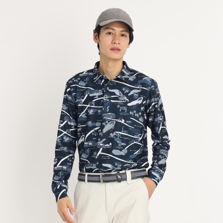 アダバット(メンズ)(adabat(Men))のゴルフマップデザイン 長袖ポロシャツ ポロシャツ