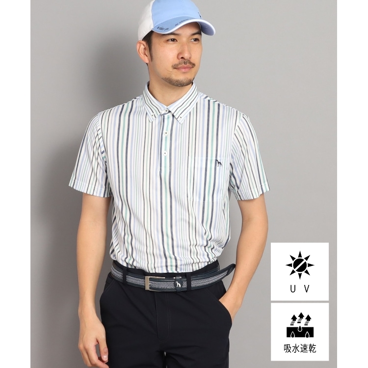 アダバット(メンズ)(adabat(Men))の【UVカット/吸水速乾】ストライプデザイン ポケットあり 半袖ポロシャツ
