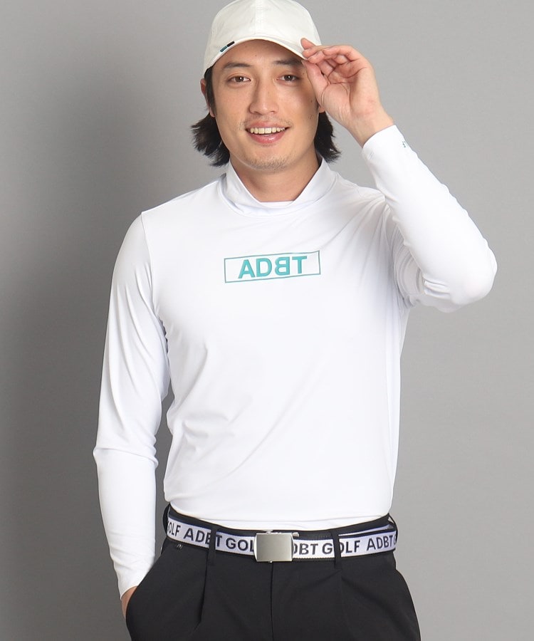 アダバット(メンズ)(adabat(Men))のロゴデザイン モックネック長袖プルオーバー ホワイト(001)
