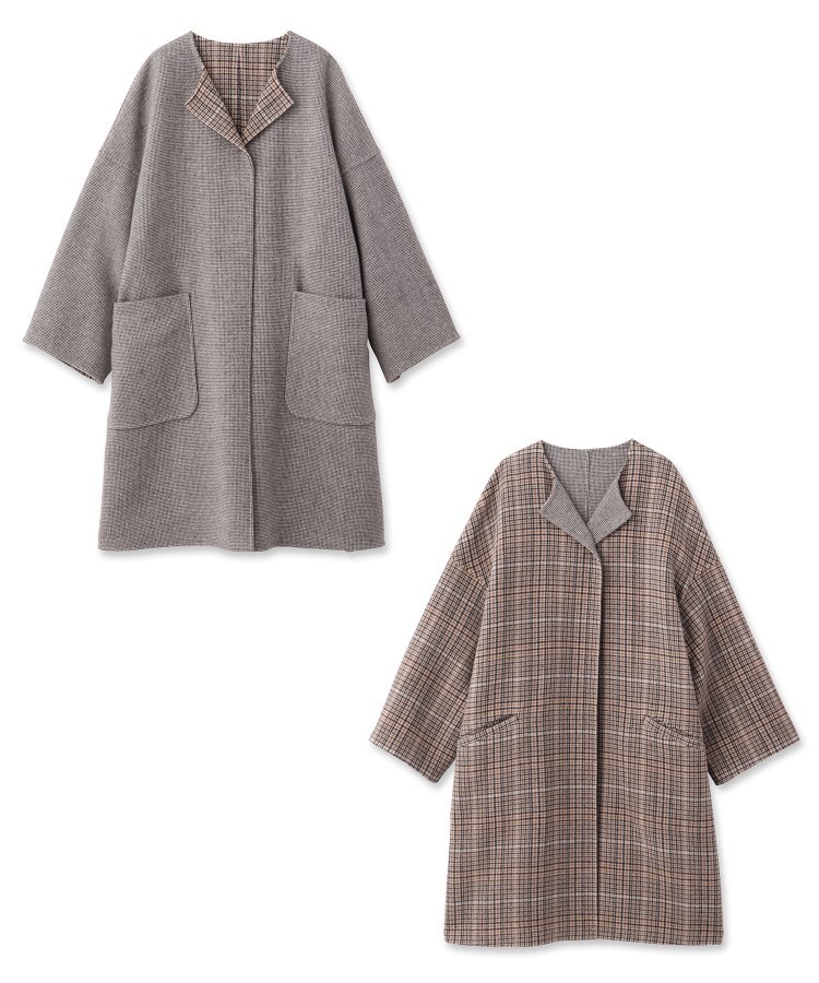 【CLASSY.12月号掲載】【両面楽しめる】ウールチェックリバーシブルコート