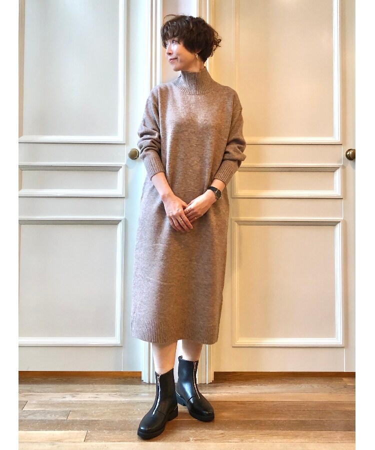 キャメルブレンドニットワンピース-