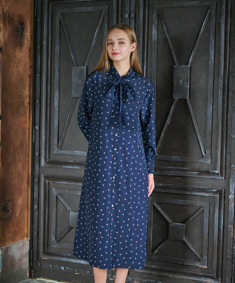 8 ドレステリア DRESSTERIOR 花柄 ワンピース シャツ ロング 青