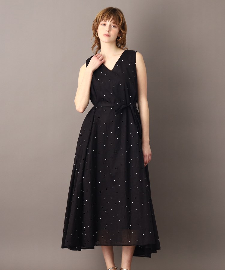 ドレステリア(レディース)(DRESSTERIOR(Ladies))の【大人フェミニン/前後2WAY/洗える】ドット刺繍ボリュームワンピース ブラック(019)