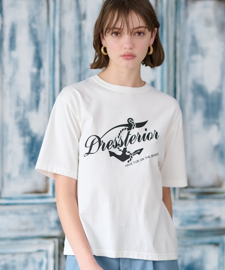 ドレステリア(レディース)(DRESSTERIOR(Ladies))の【洗える/大人カジュアル】マリンロゴプリントTシャツ ホワイト(001)