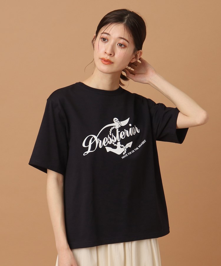 ドレステリア(レディース)(DRESSTERIOR(Ladies))のマリンロゴプリントTシャツ ネイビー(094)