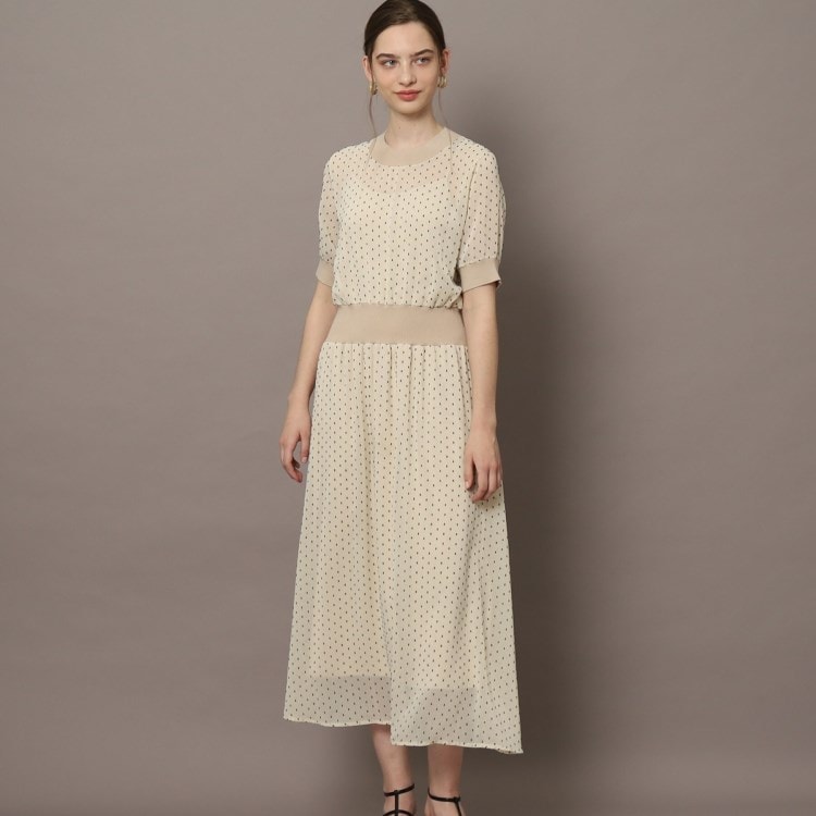 ドレステリア(レディース)(DRESSTERIOR(Ladies))の【EC・ルクア別注カラーあり】ドットカットジャカードハーフスリーブ マキシ・ロングワンピース