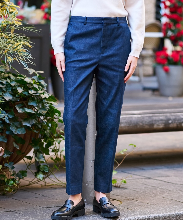 美脚シルエット】ストレッチデニムテーパードパンツ(デニム 美脚シルエット】ストレッチデニムテーパードパンツ(デニム