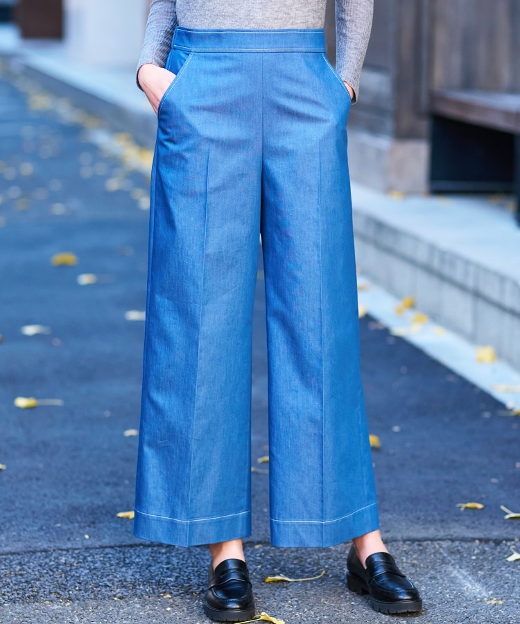 ドレステリア(レディース)(DRESSTERIOR(Ladies))の【洗える/後ろウエストゴム】イージーウエストワイドデニムパンツ ブルー(091)