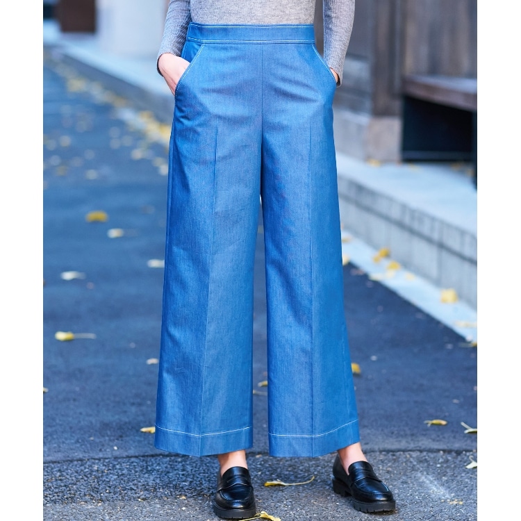 ドレステリア(レディース)(DRESSTERIOR(Ladies))の【洗える/後ろウエストゴム】イージーウエストワイドデニムパンツ フルレングスパンツ