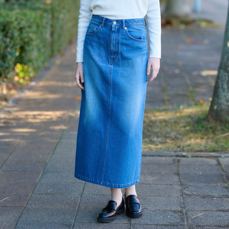 ドレステリア(レディース)(DRESSTERIOR(Ladies))の【洗える/後ろスリット】ユーズド加工デニムナロースカート デニムスカート