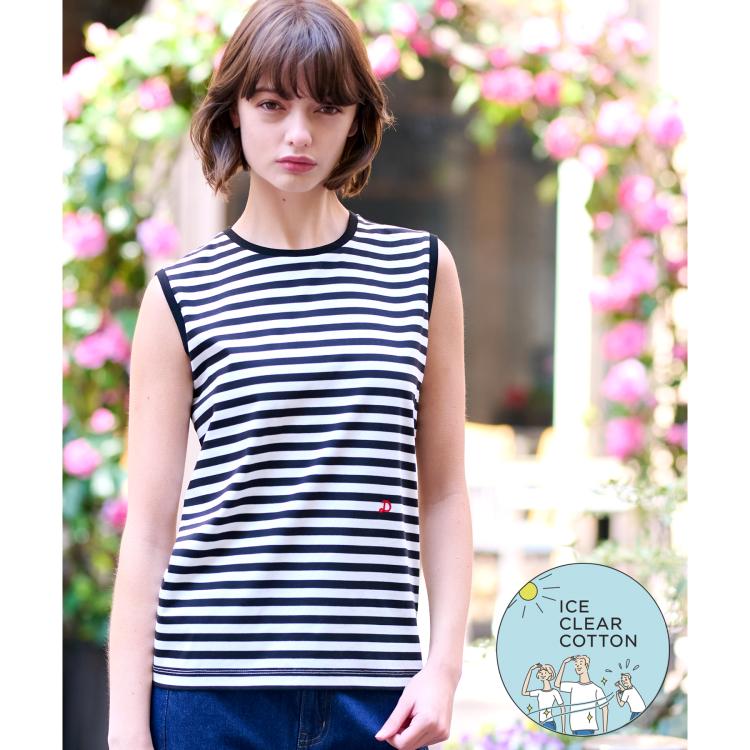 ドレステリア(レディース)(DRESSTERIOR(Ladies))の【接触冷感/抗菌防臭/消臭】アイスクリアコットンボーダーノースリーブ カットソー