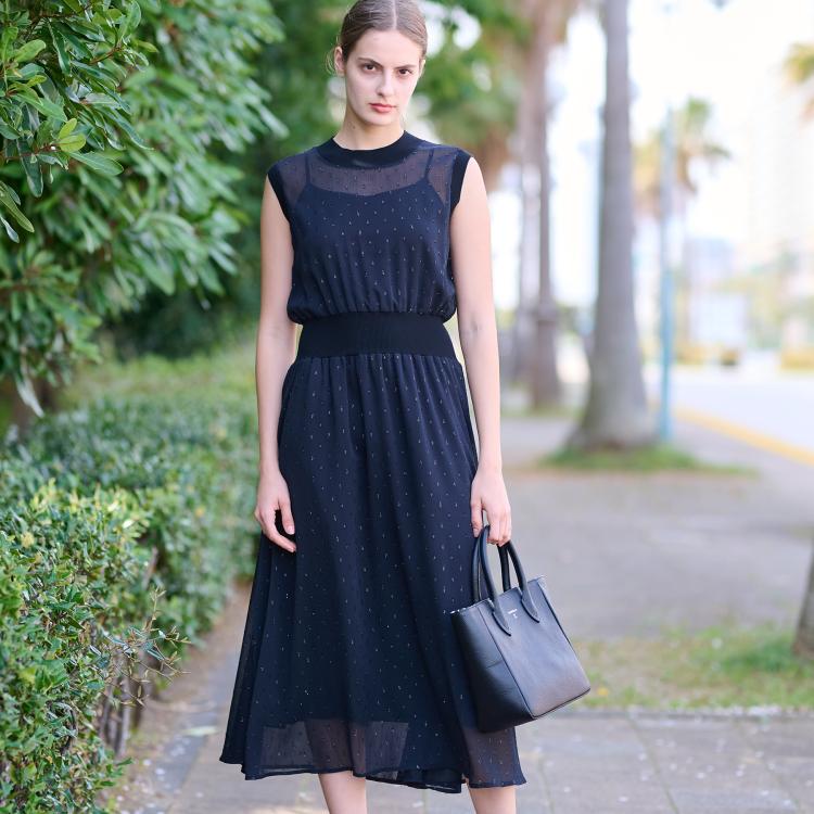 ドレステリア(レディース)(DRESSTERIOR(Ladies))の【通勤・行事対応可能／洗える】フィルムドットワンピース マキシ・ロングワンピース
