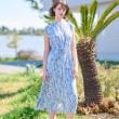 ドレステリア(レディース)(DRESSTERIOR(Ladies))の【ポケット付き/花柄】フラワープリントフレンチスリーブワンピ ブルー(192)