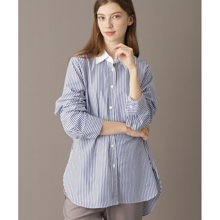 ドレステリア(レディース)(DRESSTERIOR(Ladies))の【洗える/ストライプ柄】オーバーシルエットクレリックシャツ シャツ・ブラウス